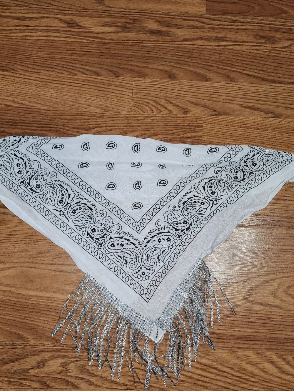Bandana Rhinestone Disco Fringed Costume Cowgirl Paisley Scarf White